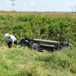 Autoturism rasturnat in sant la iesirea din Timisoara