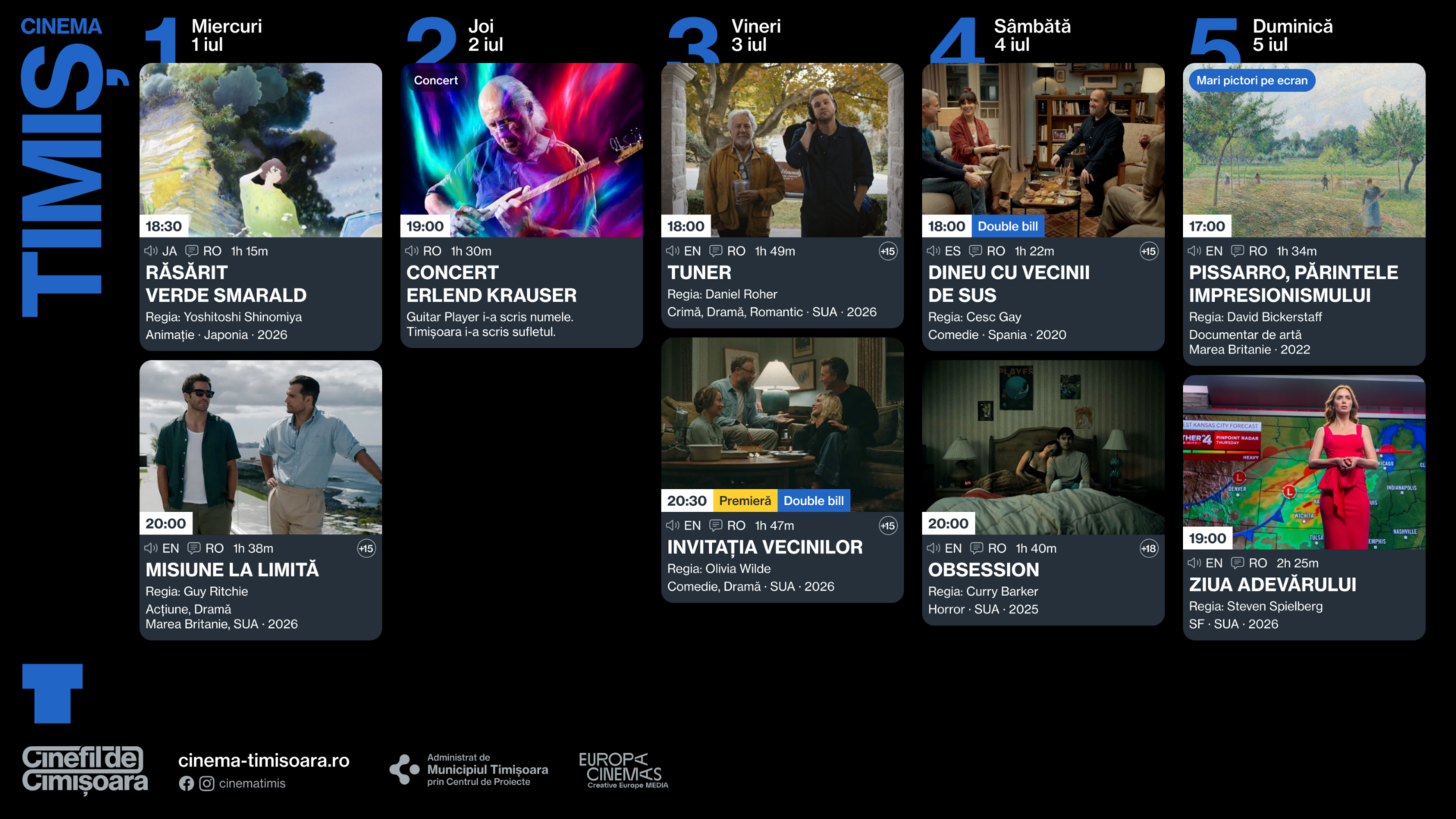 Programul saptamanii 1 - 5 iulie, la Cinema Timis