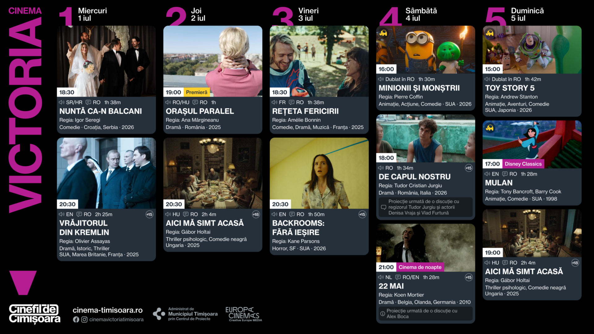 Programul saptamanii 1 - 5 iulie, la Cinema Victoria