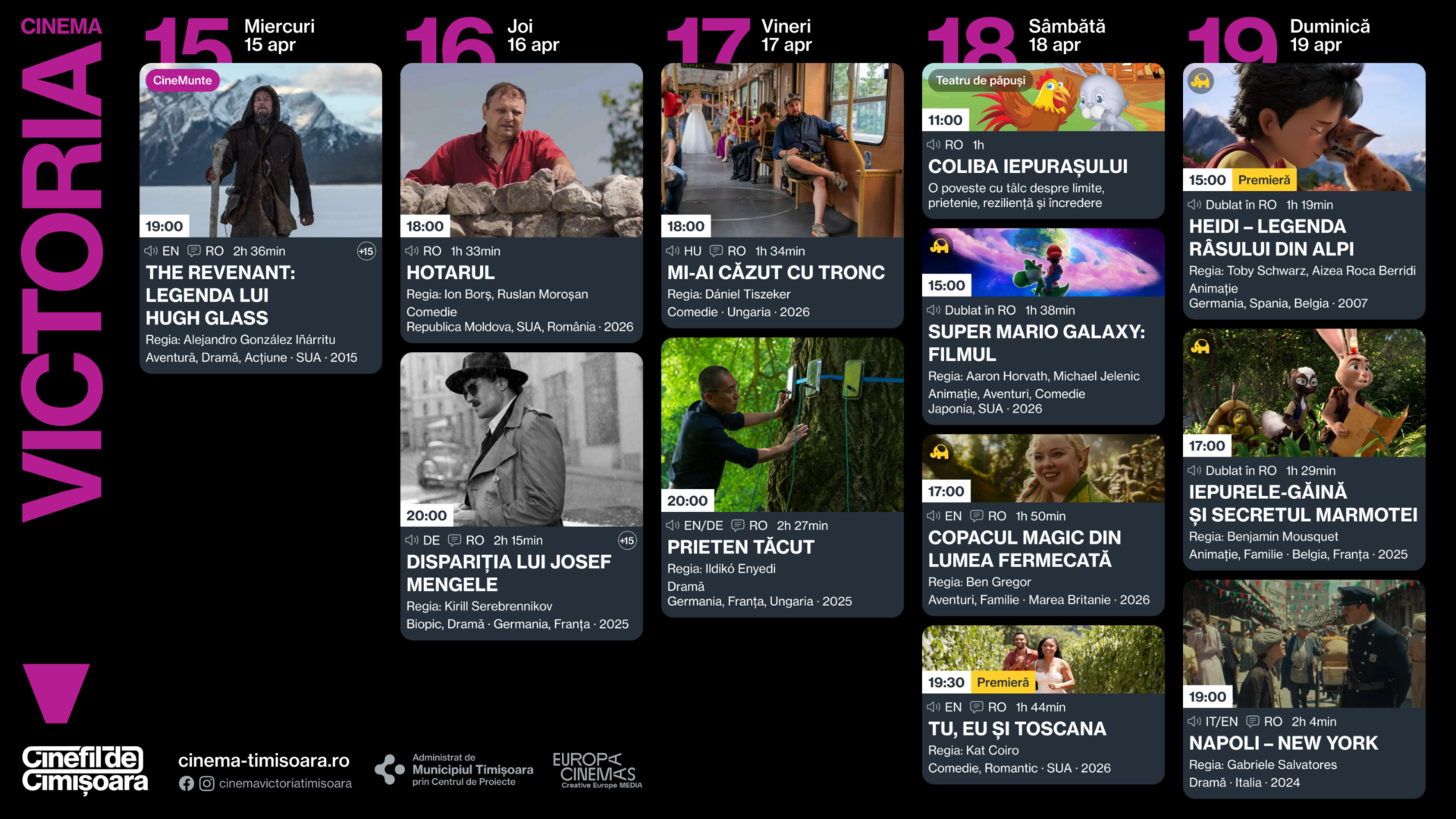 Programul saptamanii la Cinema Victoria