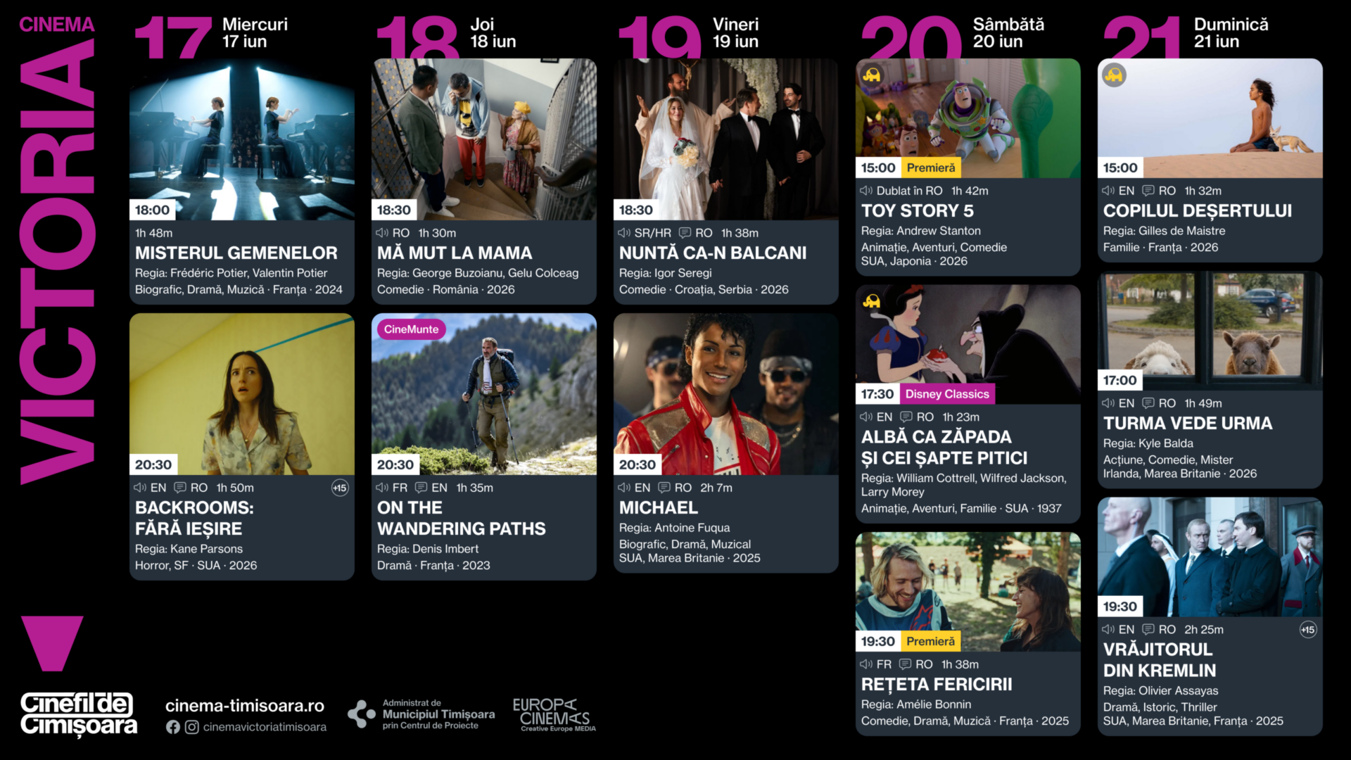 Programul saptamanii 17 - 21 iunie, la Cinema Victoria