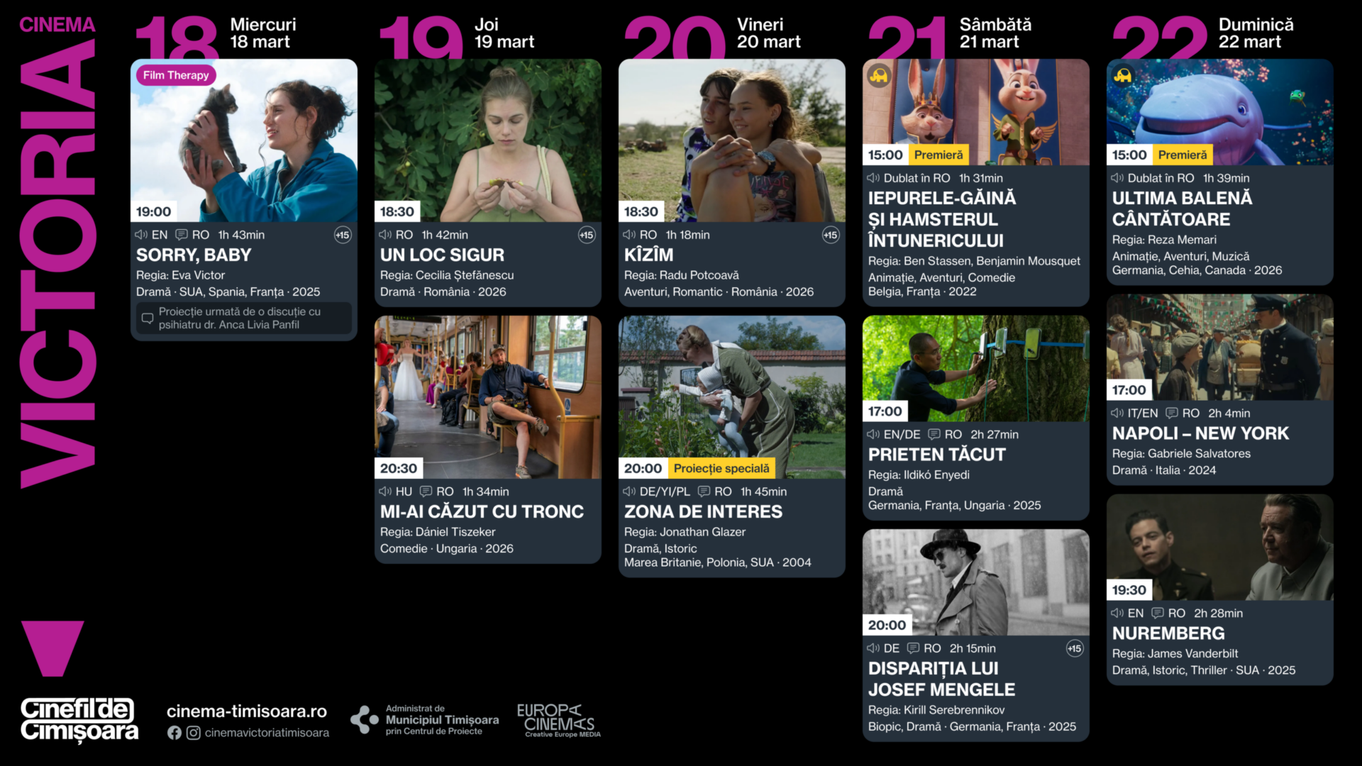 Programul saptamanii la Cinema Victoria