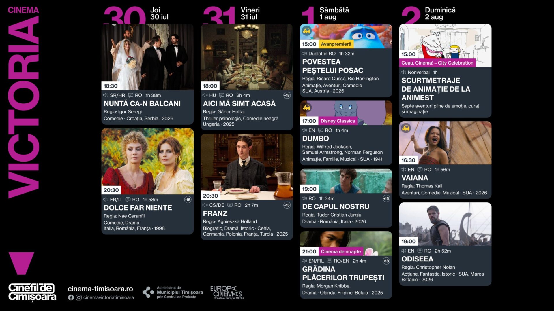 Programul saptamanii la Cinema Victoria