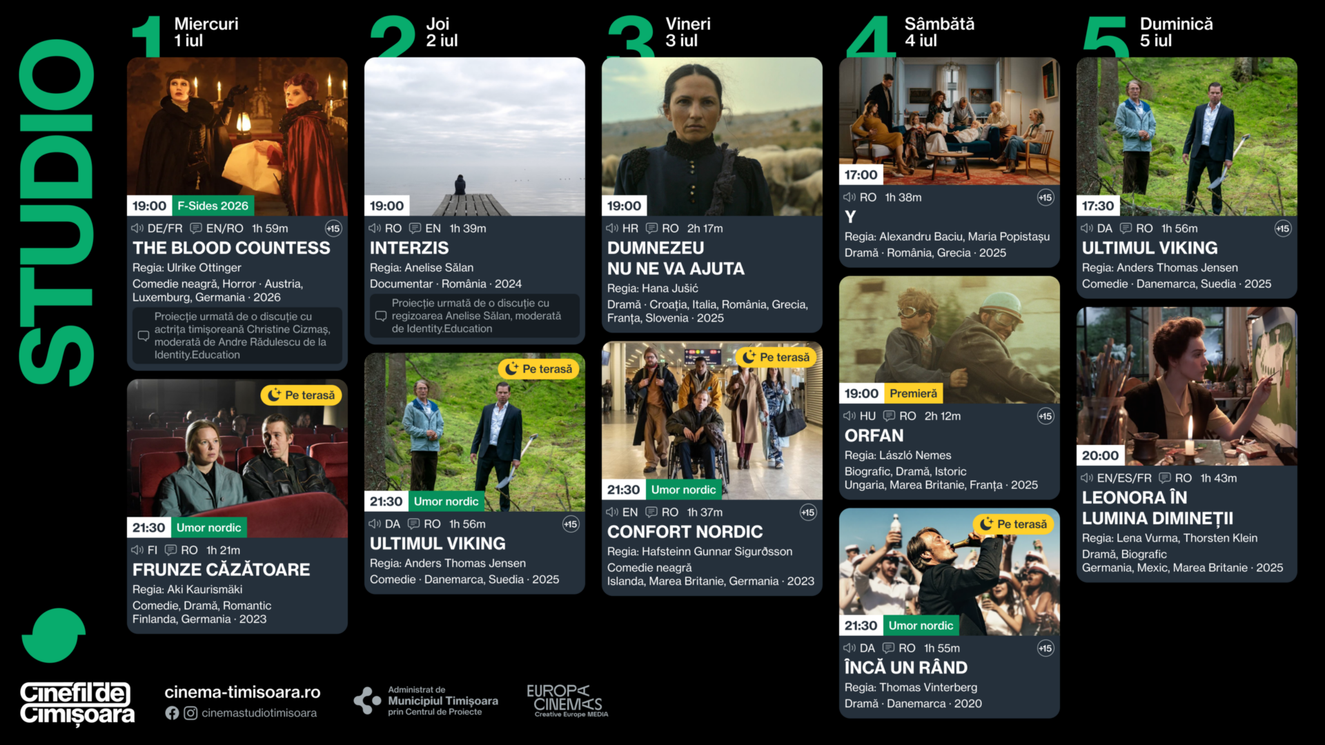 Programul saptamanii 1 - 5 iulie, la Cinema Studio