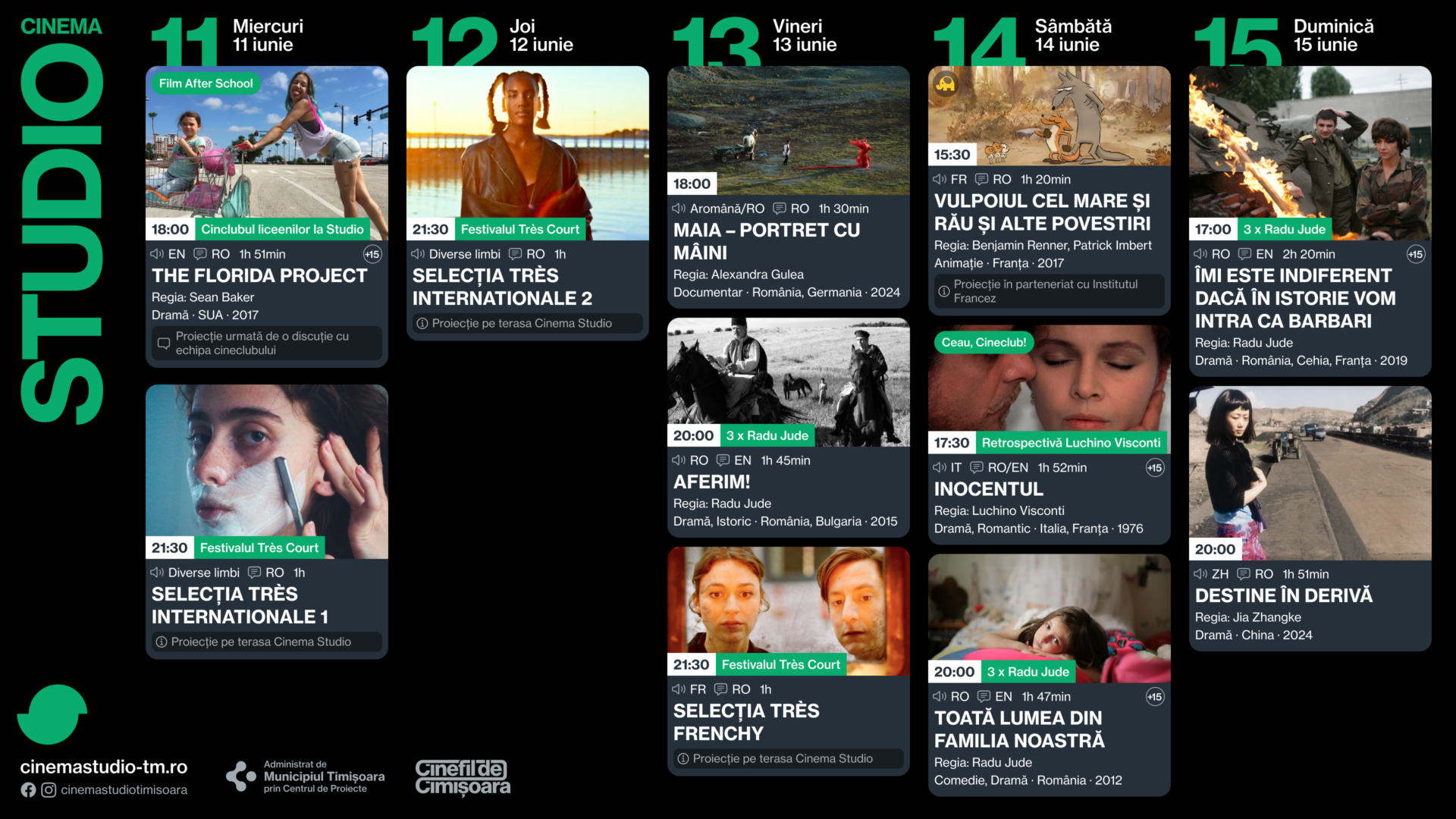 Programul saptamanii 11 - 15 iunie, la Cinema Studio