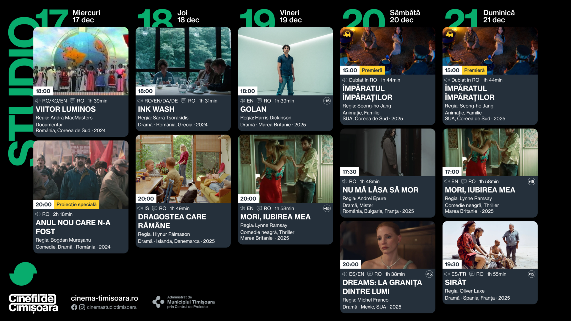 Programul saptamanii la Cinema Studio