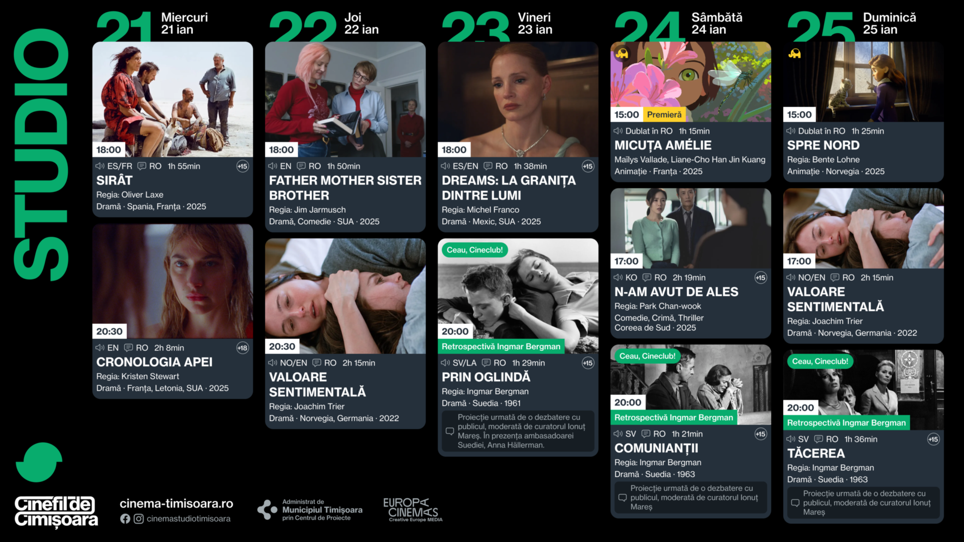 Programul săptămânii la Cinema Studio