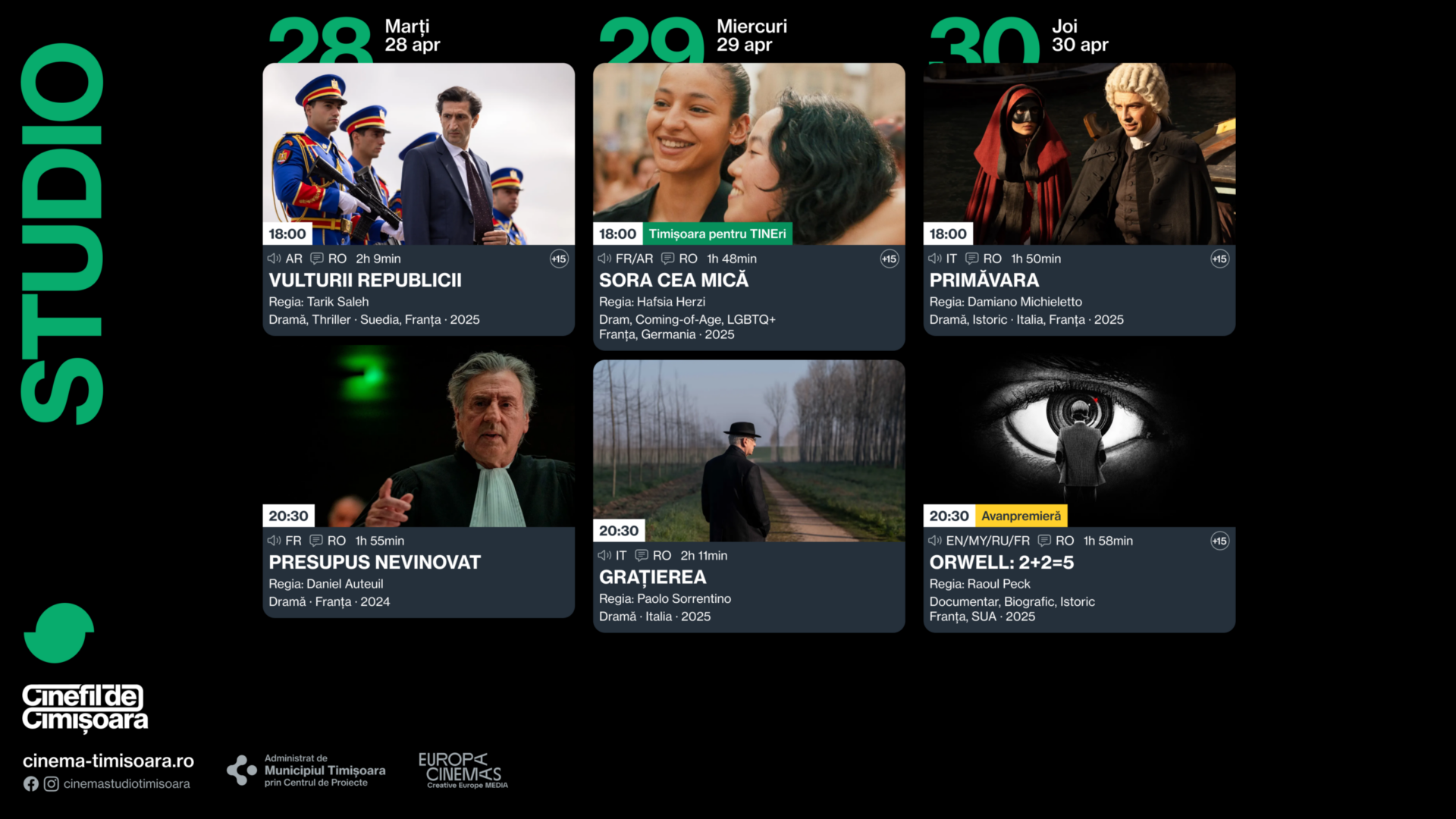 Programul saptamanii la Cinema Studio