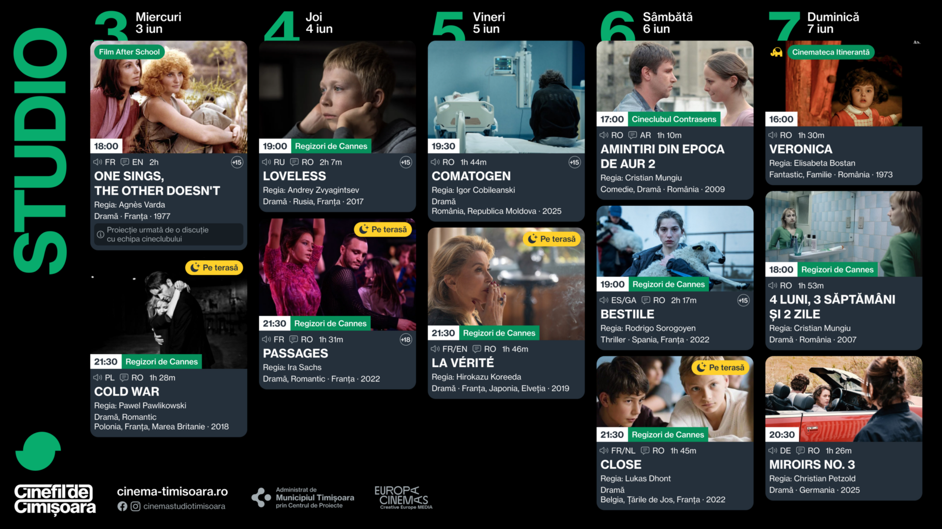 Programul saptamanii 3 - 7 iunie de la Cinema Studio