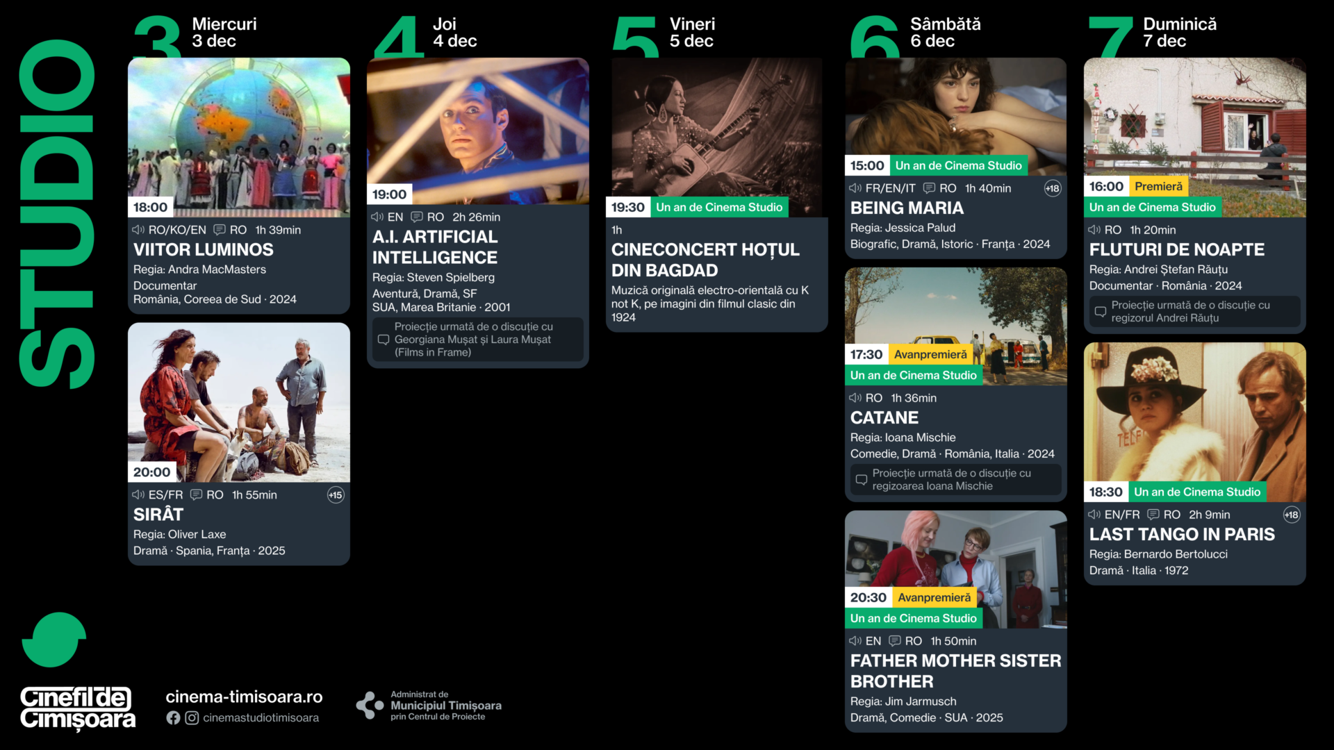 Programul saptamanii la Cinema Studio