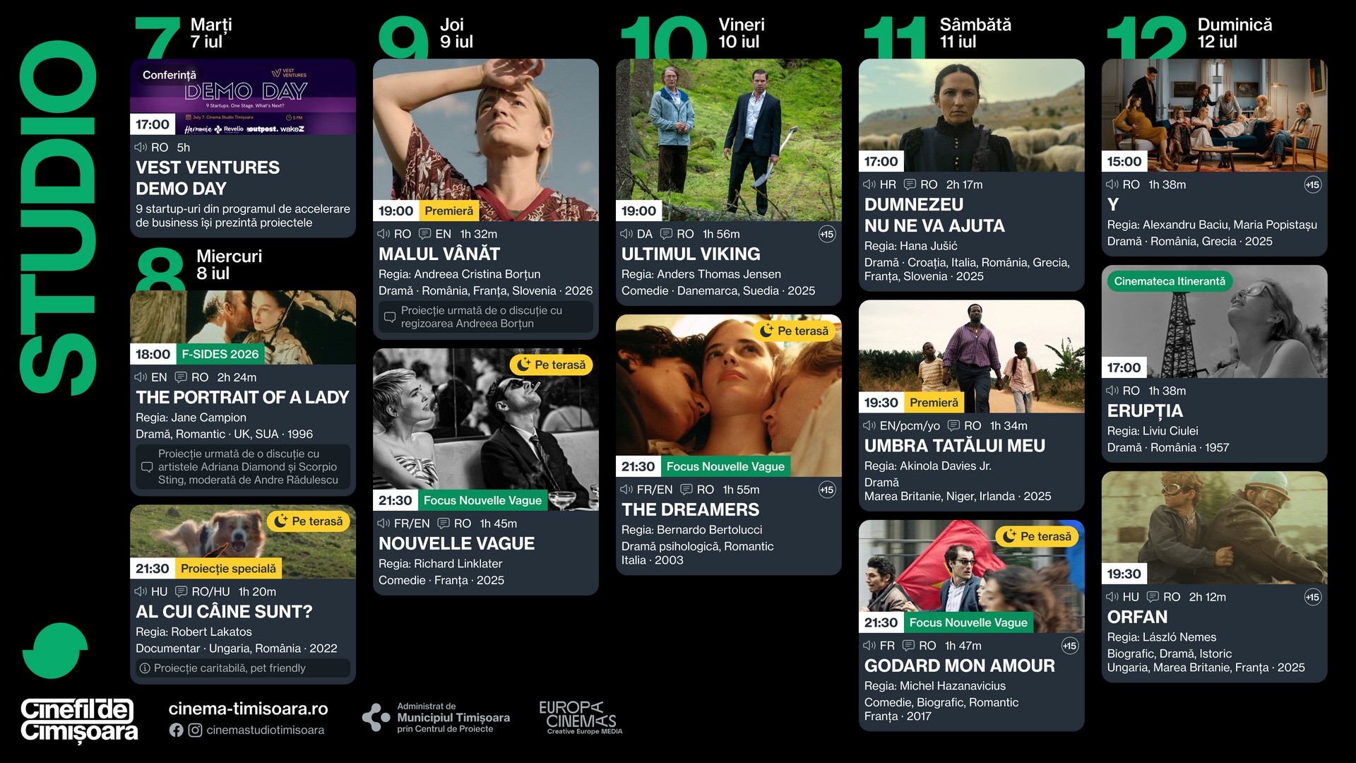 Programul saptamanii 7 - 12 iulie, la Cinema Studio