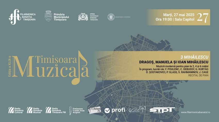 Creații de Secol XX cu pianiștii „3 MIHĂILESCU”, la Filarmonica „Banatul”