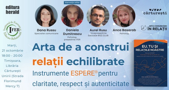 Arta relațiilor echilibrate: workshop interactiv și lansare de carte la Timișoara