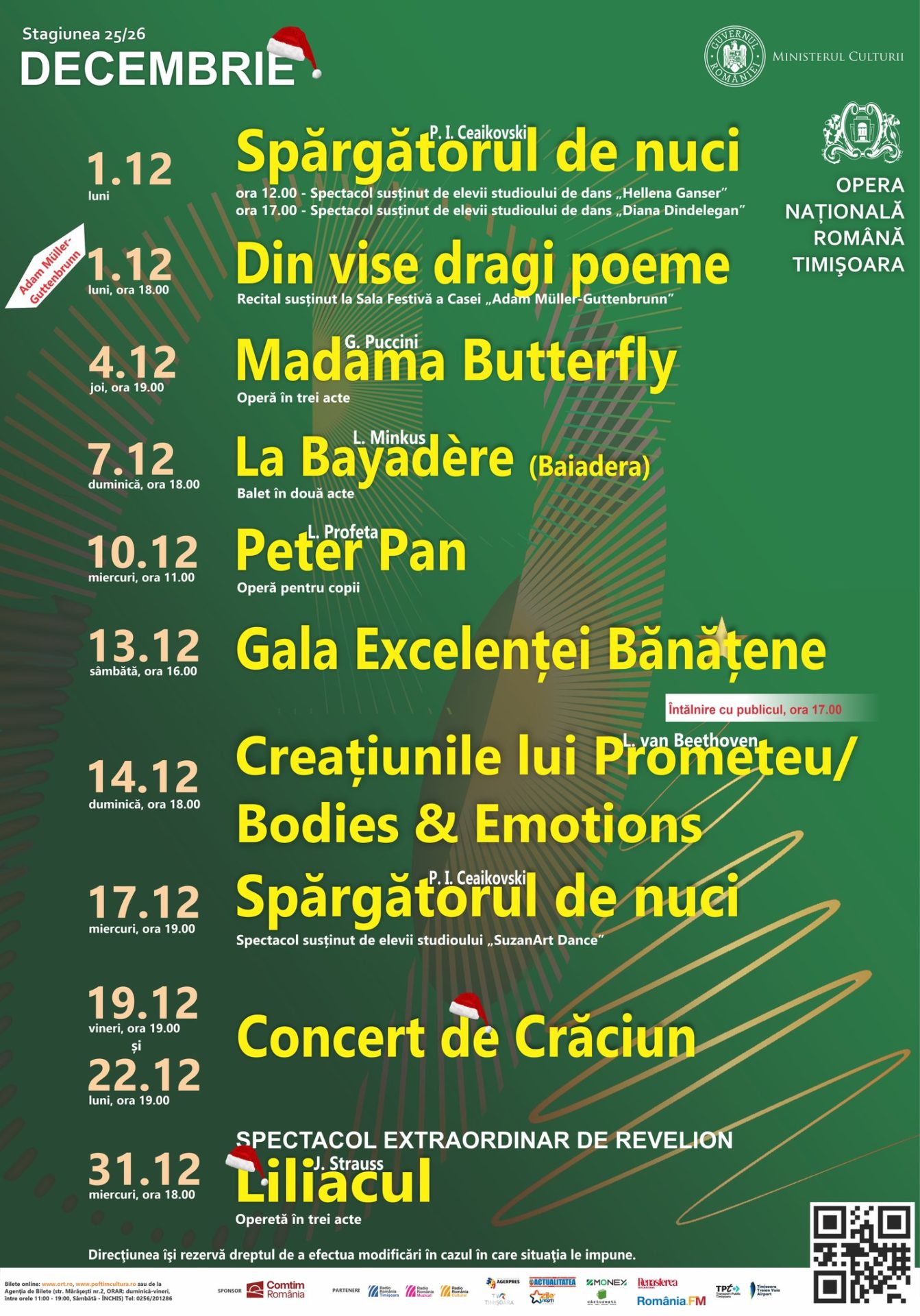 Afis luna decembrie 2025 Opera Nationala Romana din Timisoara