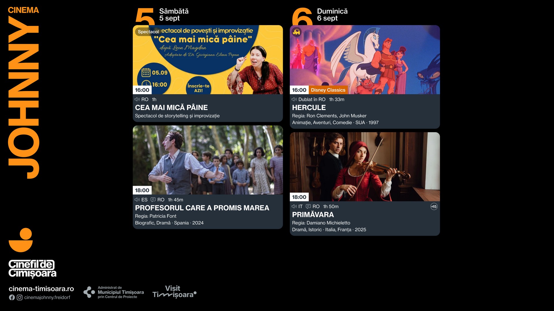 Programul saptamanii 5-6 septembrie, la Cinema Johnny
