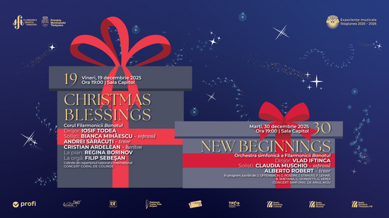”Christmas Blessings” și ”New Beginnings” - două concerte speciale de sărbători la Filarmonica Banatul