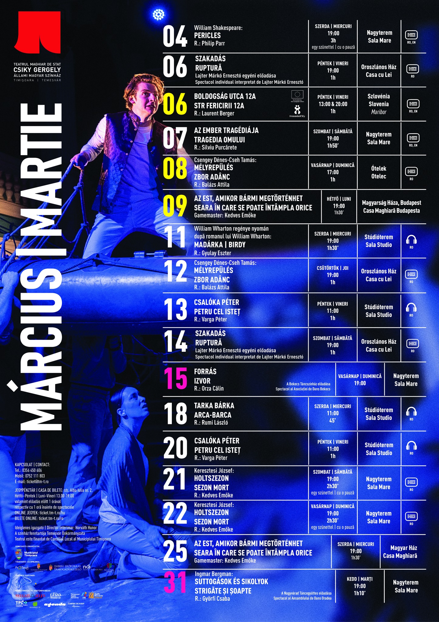 spectacole martie teatrul maghiar timisoara