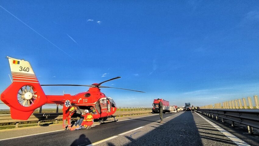 Accident grav pe A1, spre Arad: un bărbat a murit, o femeie transportată cu elicopterul SMURD
