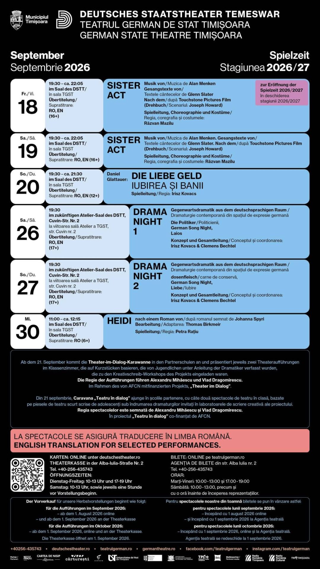 program septembrie teatrul german de stat timisoara