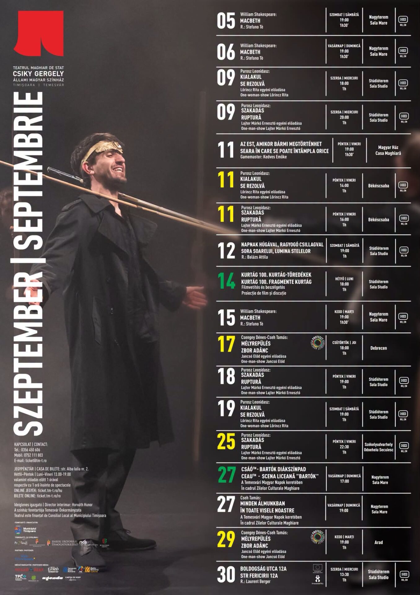 teatrul maghiar timisoara program septembrie